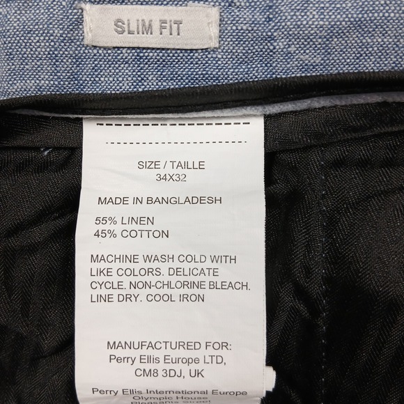 Linen Blend Dress Pants Mens 34x32 Light Blue Slim Casual - Picture 4 of 6